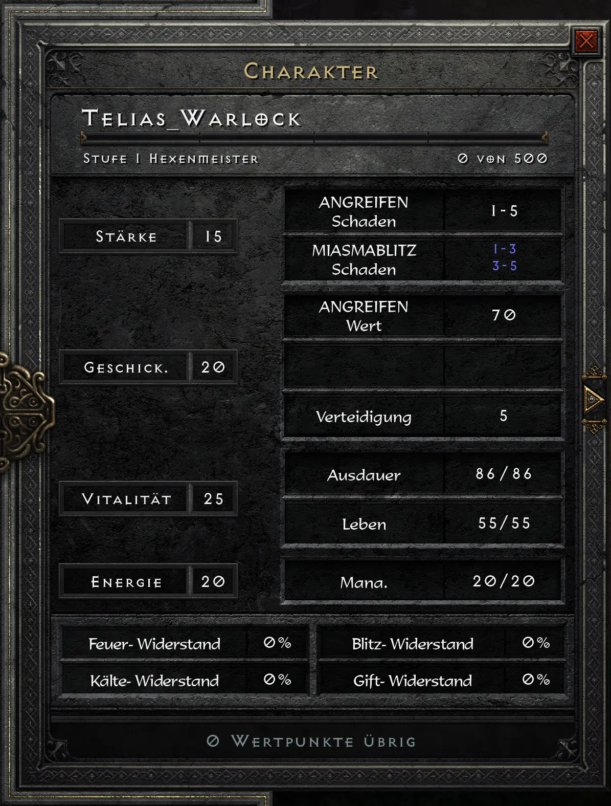 Diablo 2 Resurrected Hexenmeister - Attribute