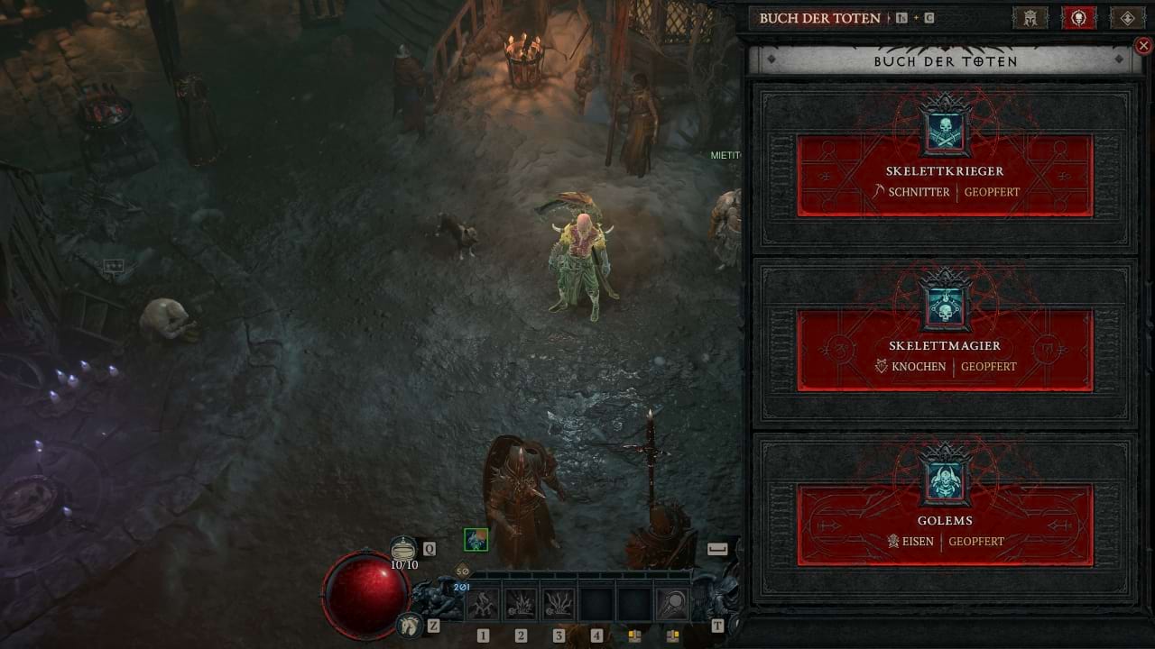 Diablo 4: Auswahl der Fähigkeiten beim Buch der Toten für den Blood Wave Necromancer Build