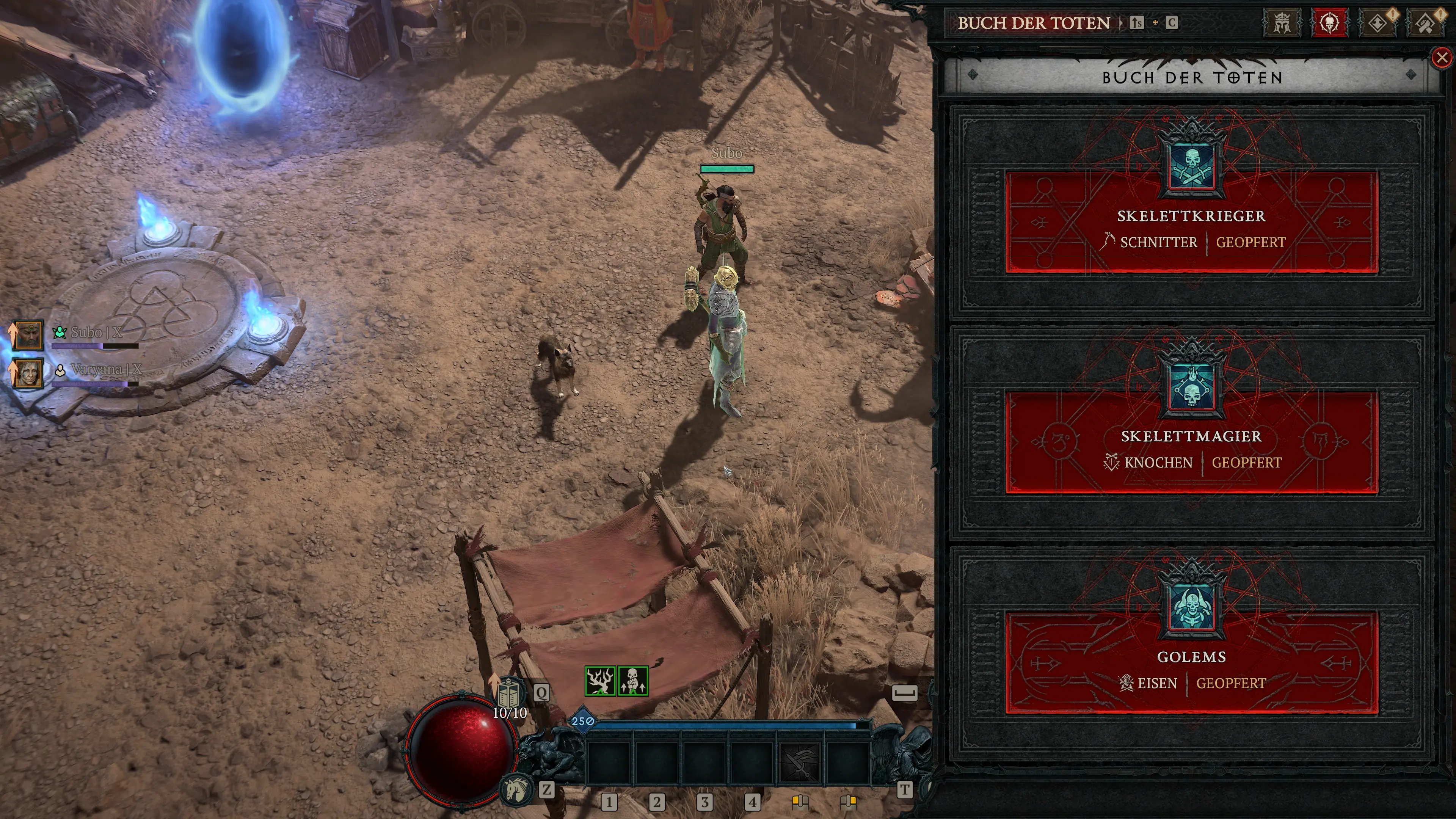 Diablo 4: Auswahl der Fähigkeiten beim Buch der Toten für den BBone Splinter Necro Build in Season 10