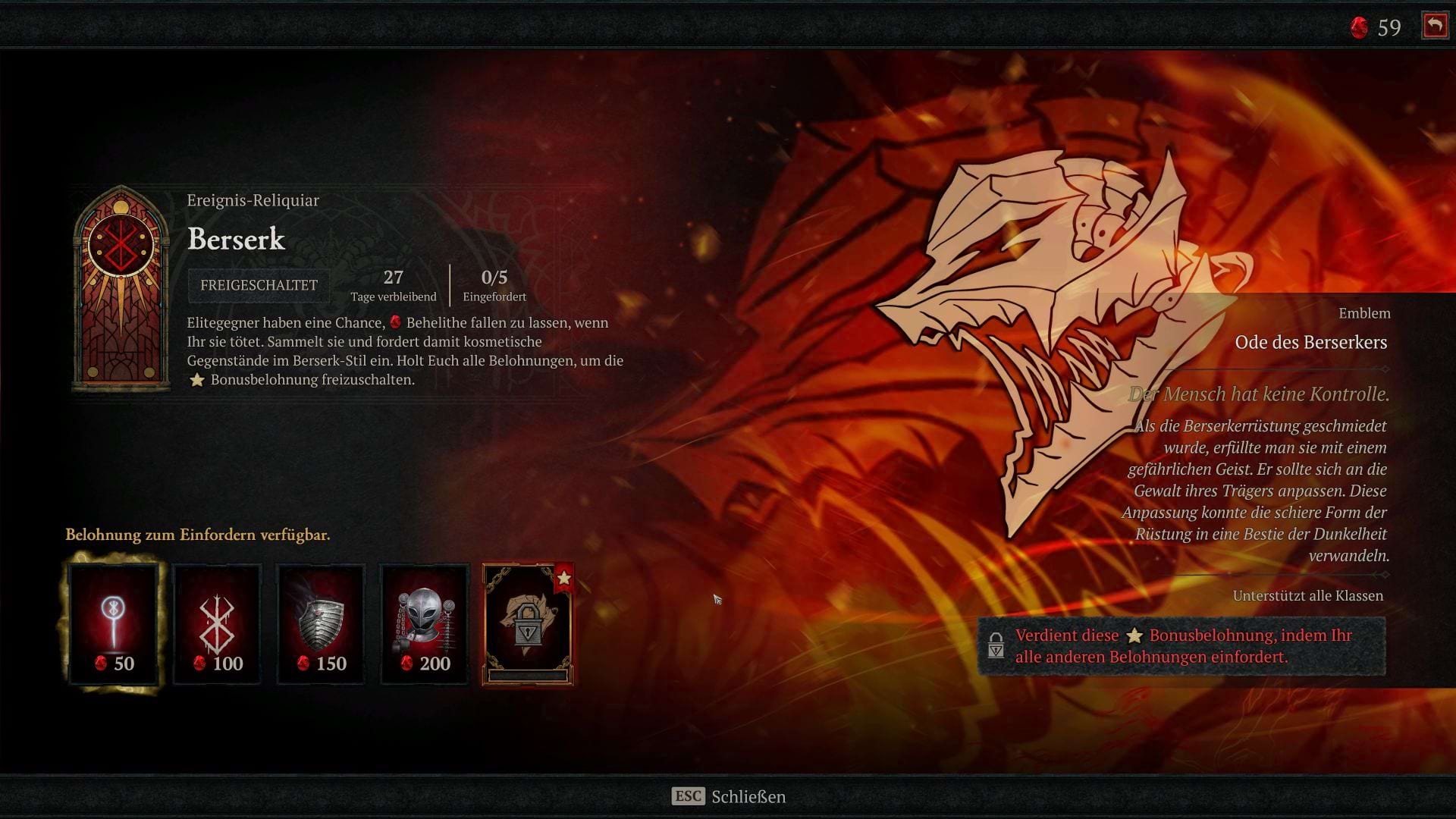 Diablo 4 Berserk-Reliquiar: Emblem - Ode des Berserkers
