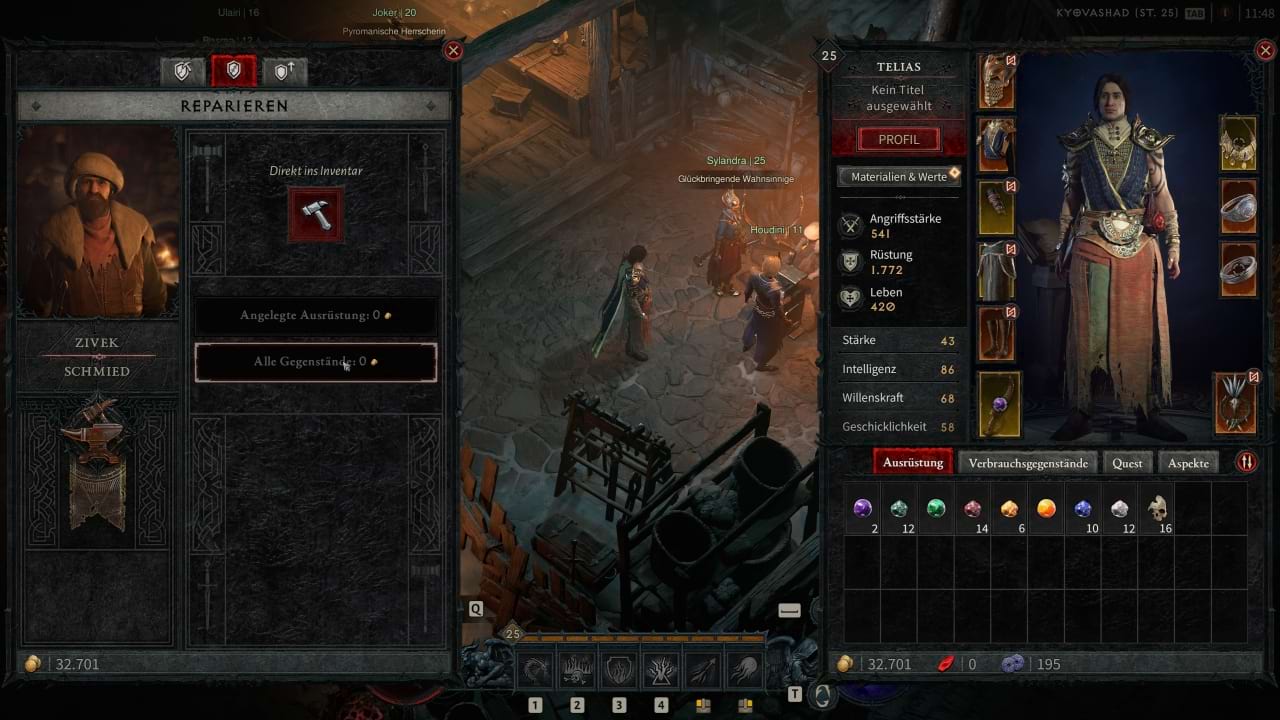 Ausrüstung beim Schmied in Diablo 4 reparieren