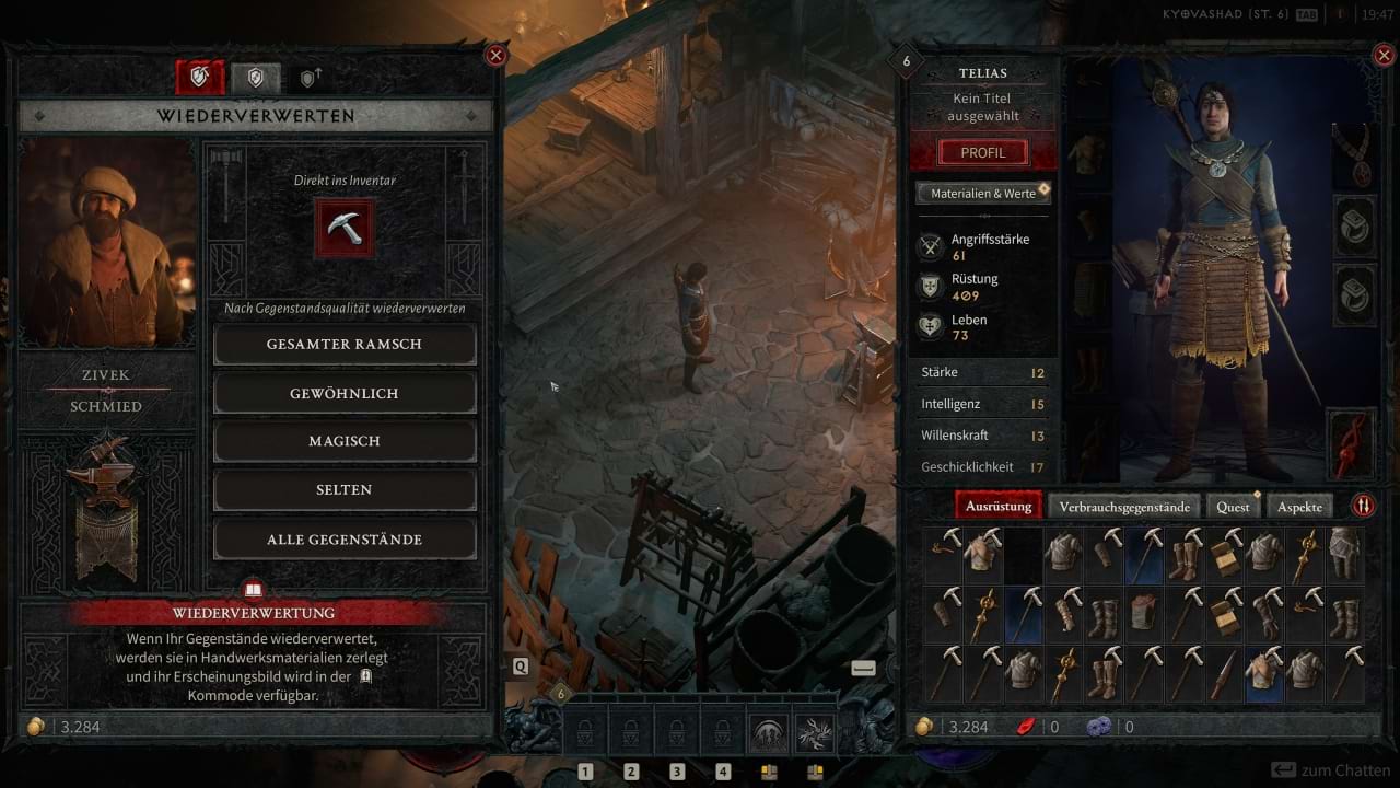 Gegenstände beim Schmied in Diablo 4 Wiederverwerten