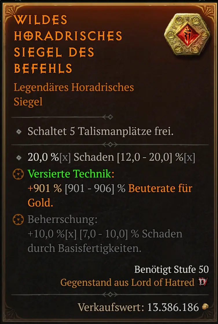 Siegel mit Beuterate für Gold