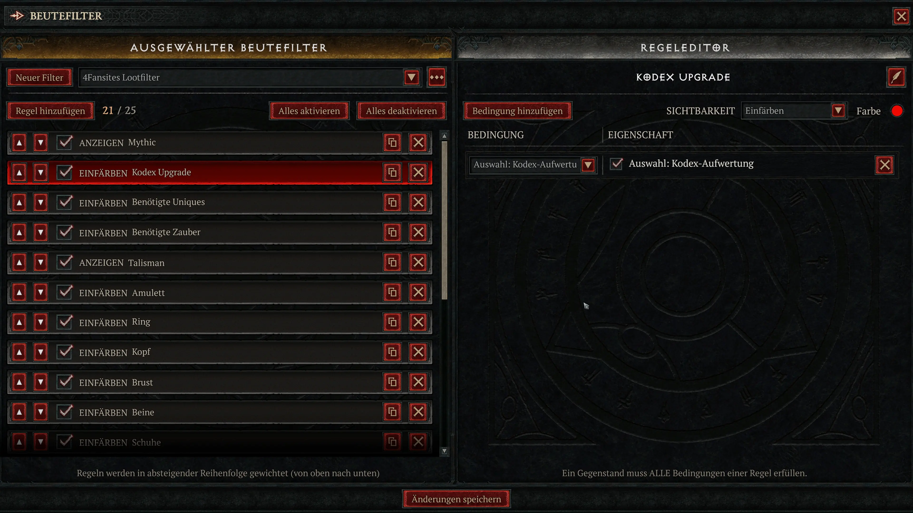 Regel aus dem 4Fansites Lootfilter für Diablo 4