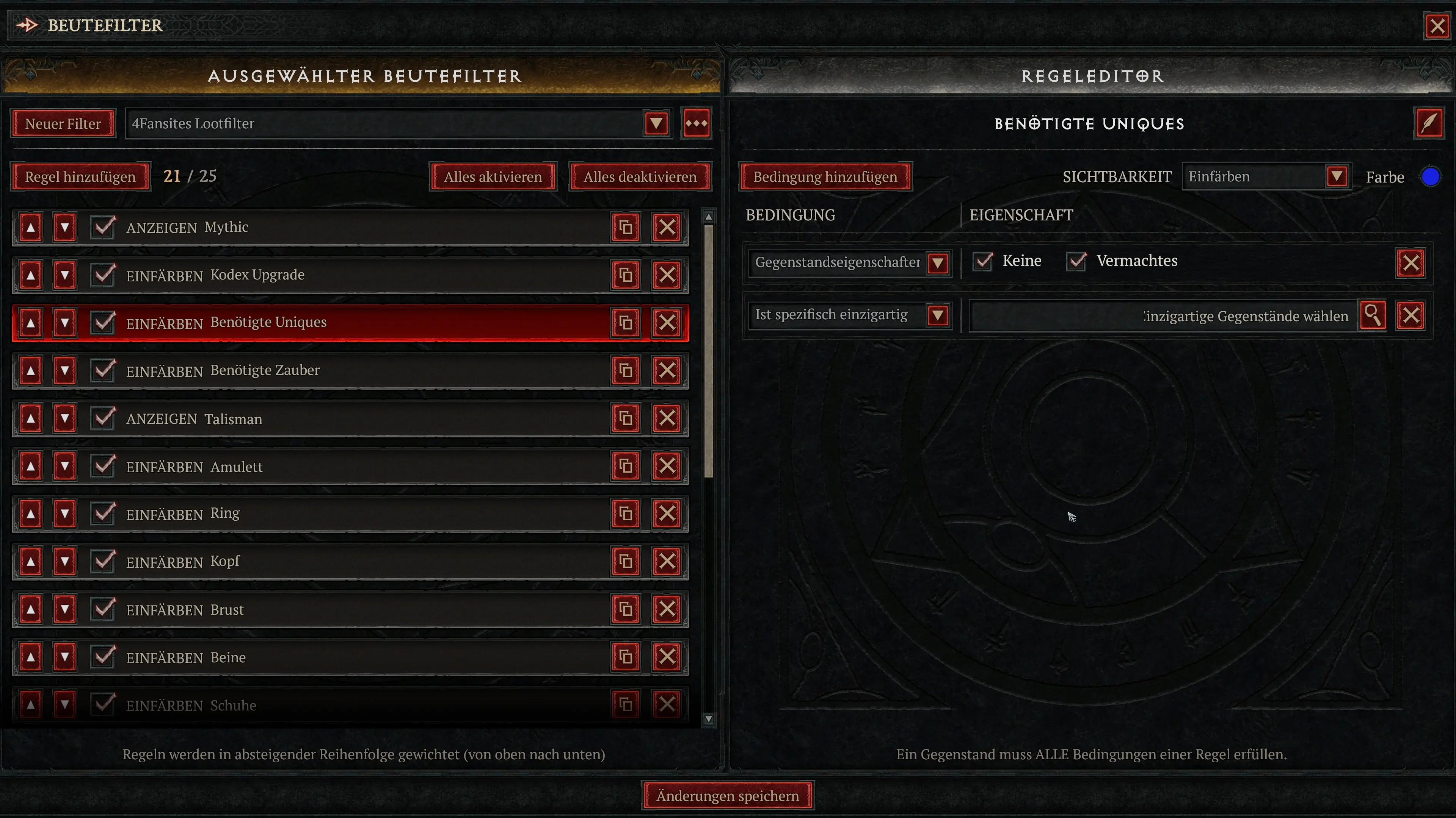 Regel aus dem 4Fansites Lootfilter für Diablo 4