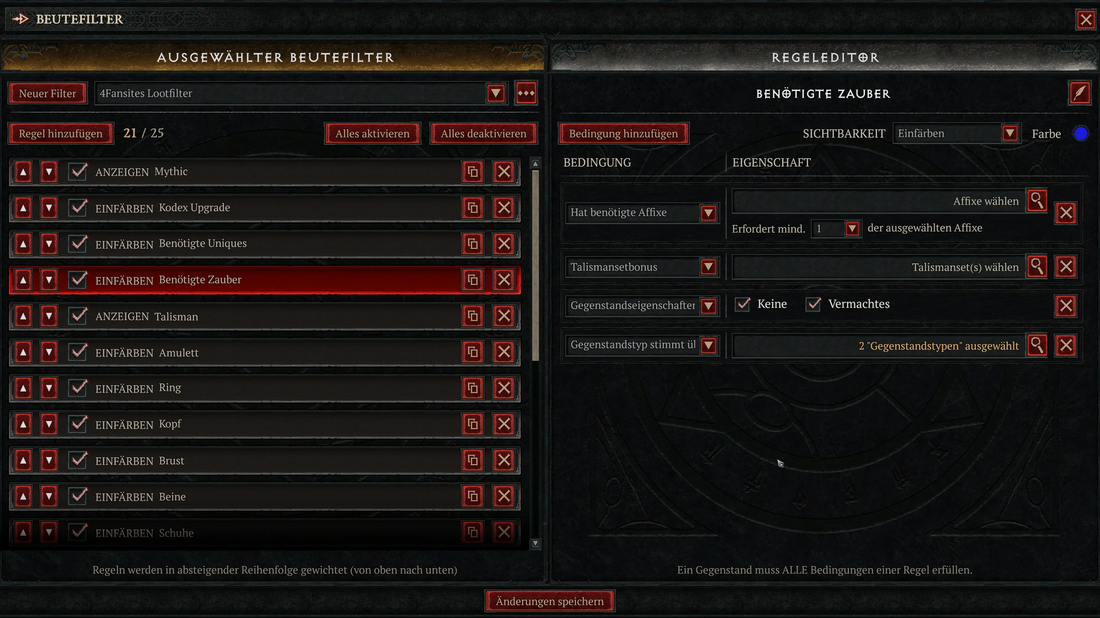 Regel aus dem 4Fansites Lootfilter für Diablo 4