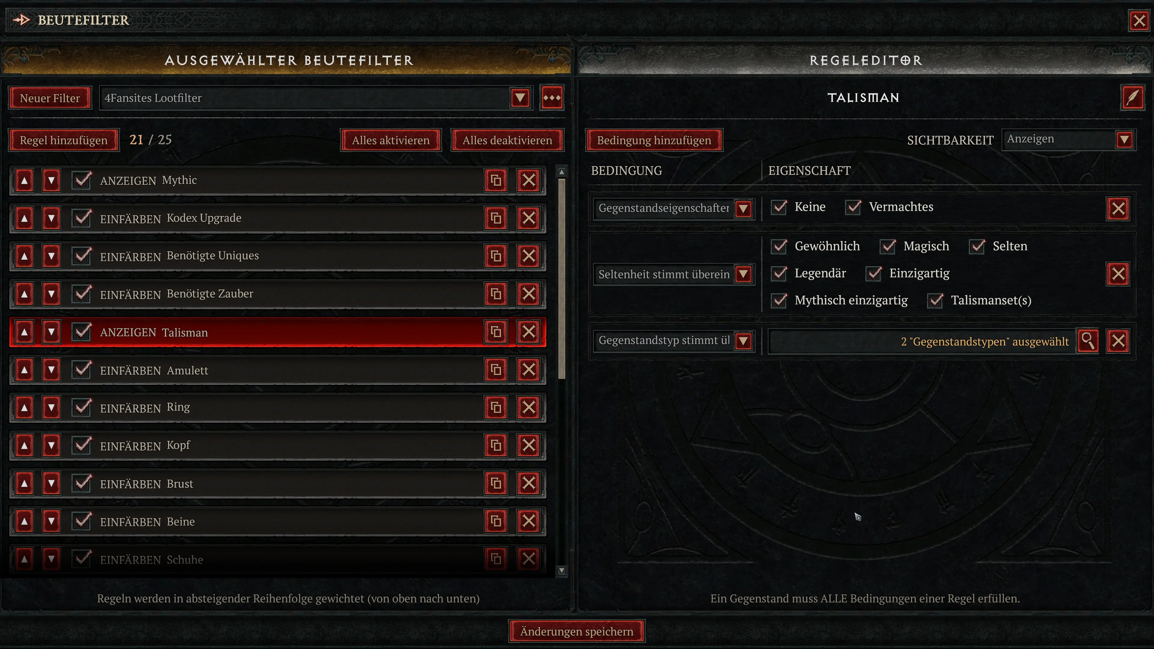 Regel aus dem 4Fansites Lootfilter für Diablo 4