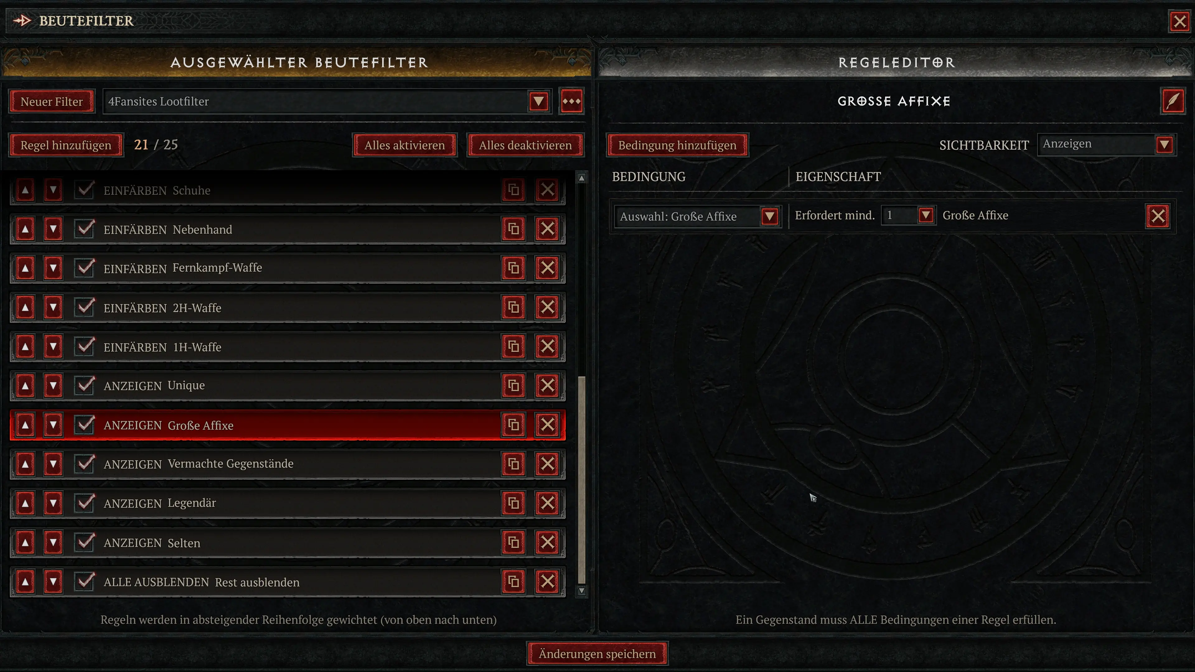 Regel aus dem 4Fansites Lootfilter für Diablo 4