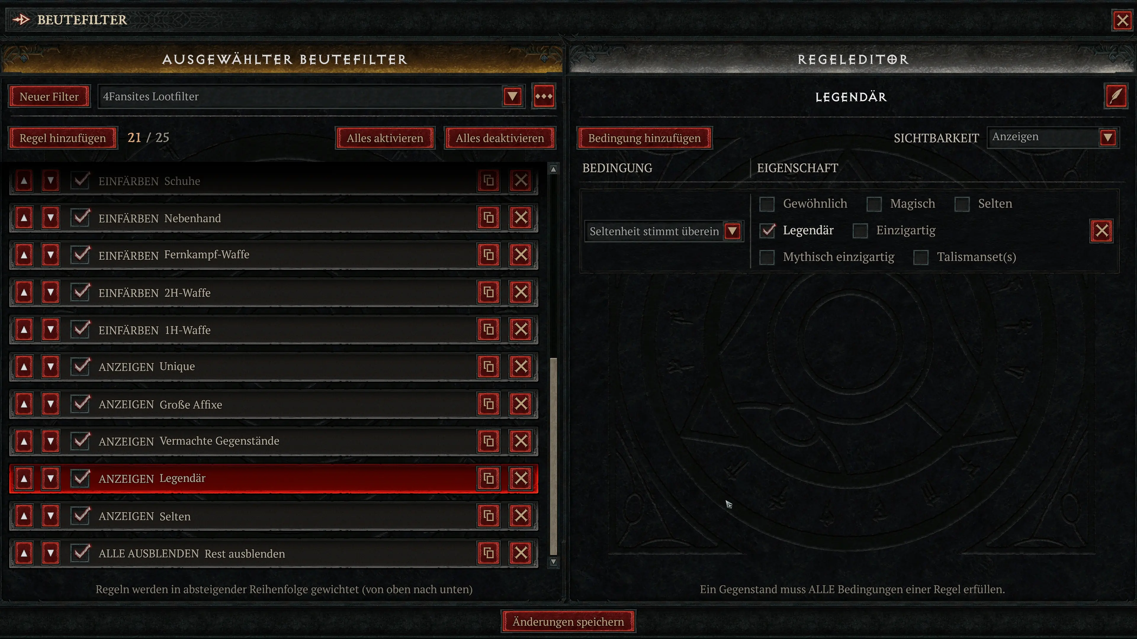 Regel aus dem 4Fansites Lootfilter für Diablo 4
