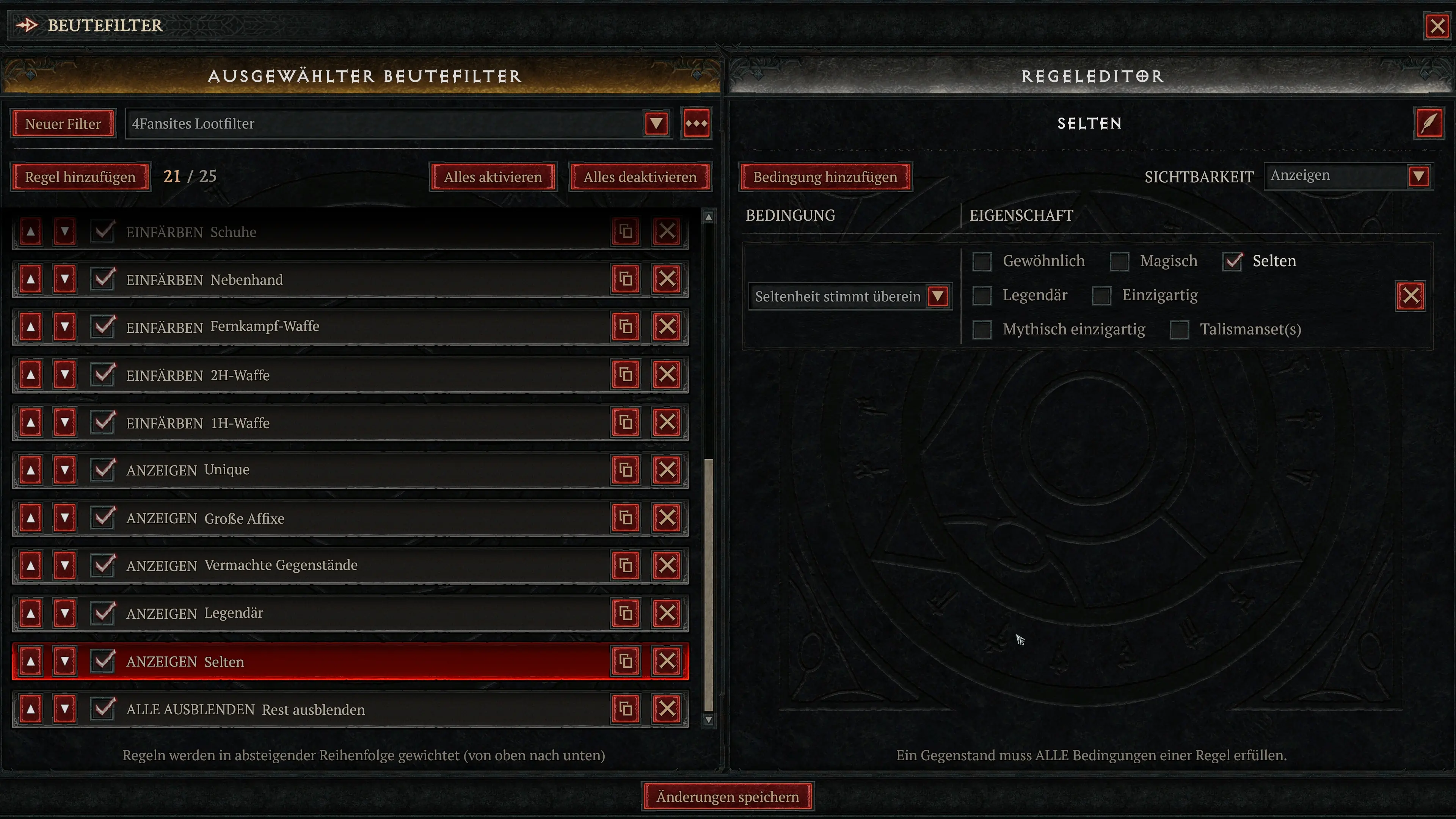 Regel aus dem 4Fansites Lootfilter für Diablo 4
