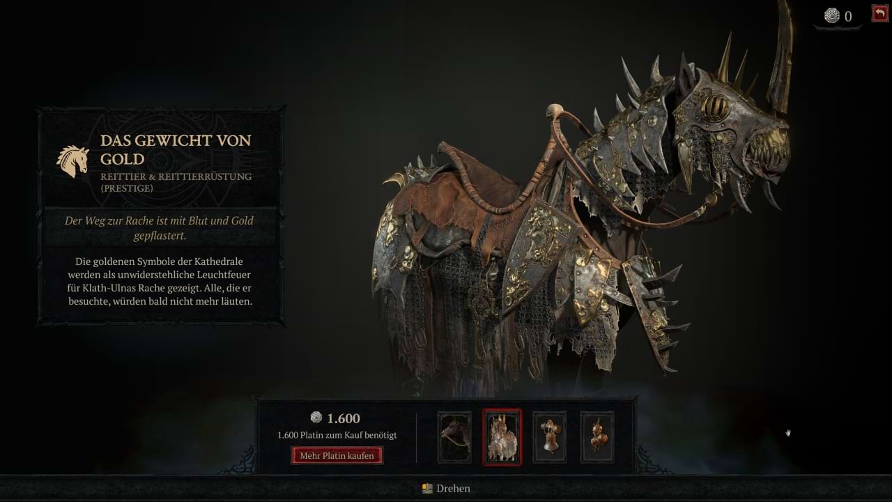 Diablo 4 Reittierausrüstung: Keras' Goldstück