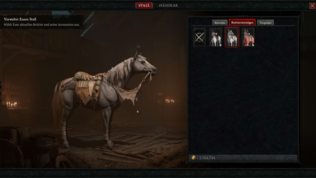 Diablo 4 Reittierausrüstung: Pferdegeschirr des Reisenden Händlers