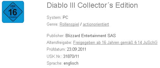 Diablo 3 Collectors Edition USK