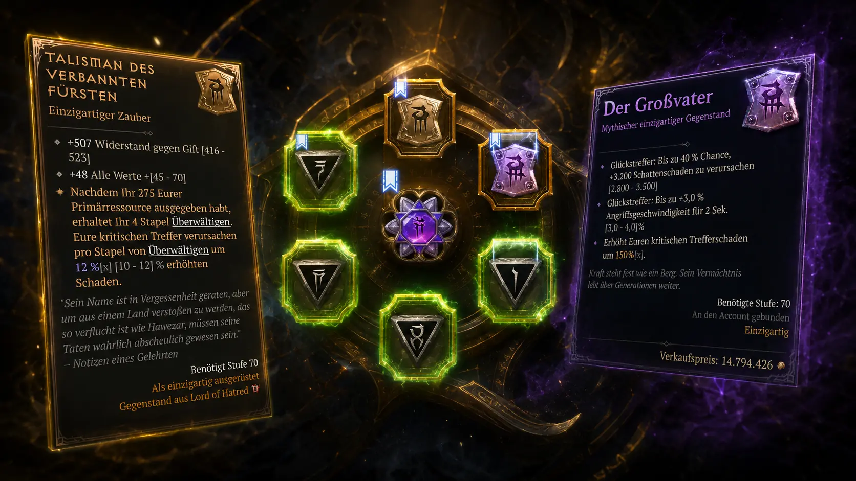 Talisman Build mit mythischen Zauber und mythischen Siegel