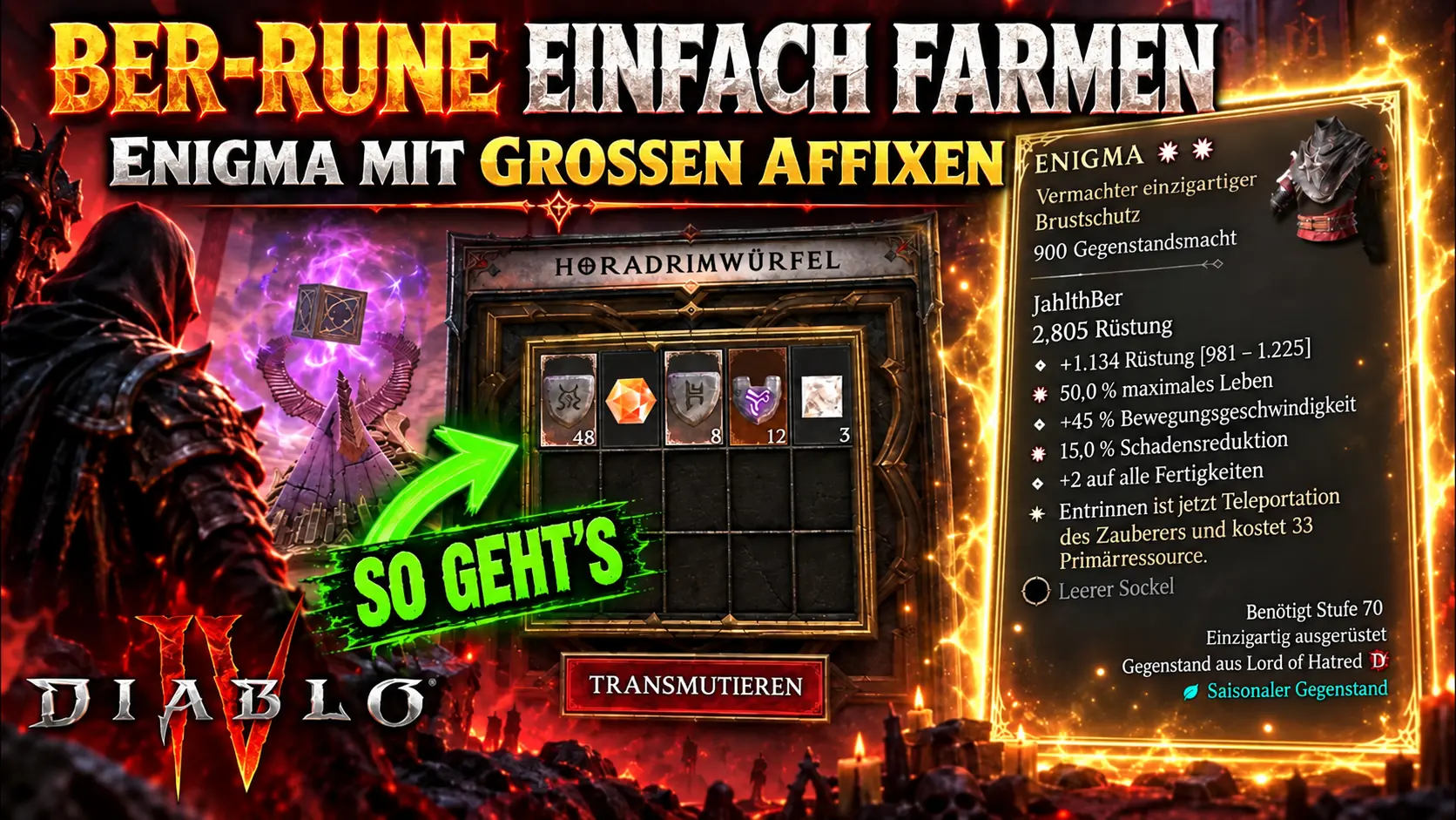Diablo 4 Season 15: Ber-Rune farmen und Enigma mit Großen Affixen herstellen