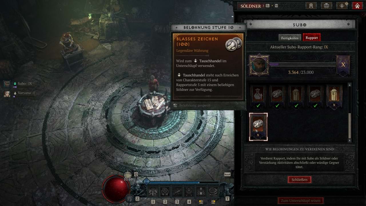 Diablo 4: Blasse Zeichen als Rapport-Belohnung bei den Söldnern
