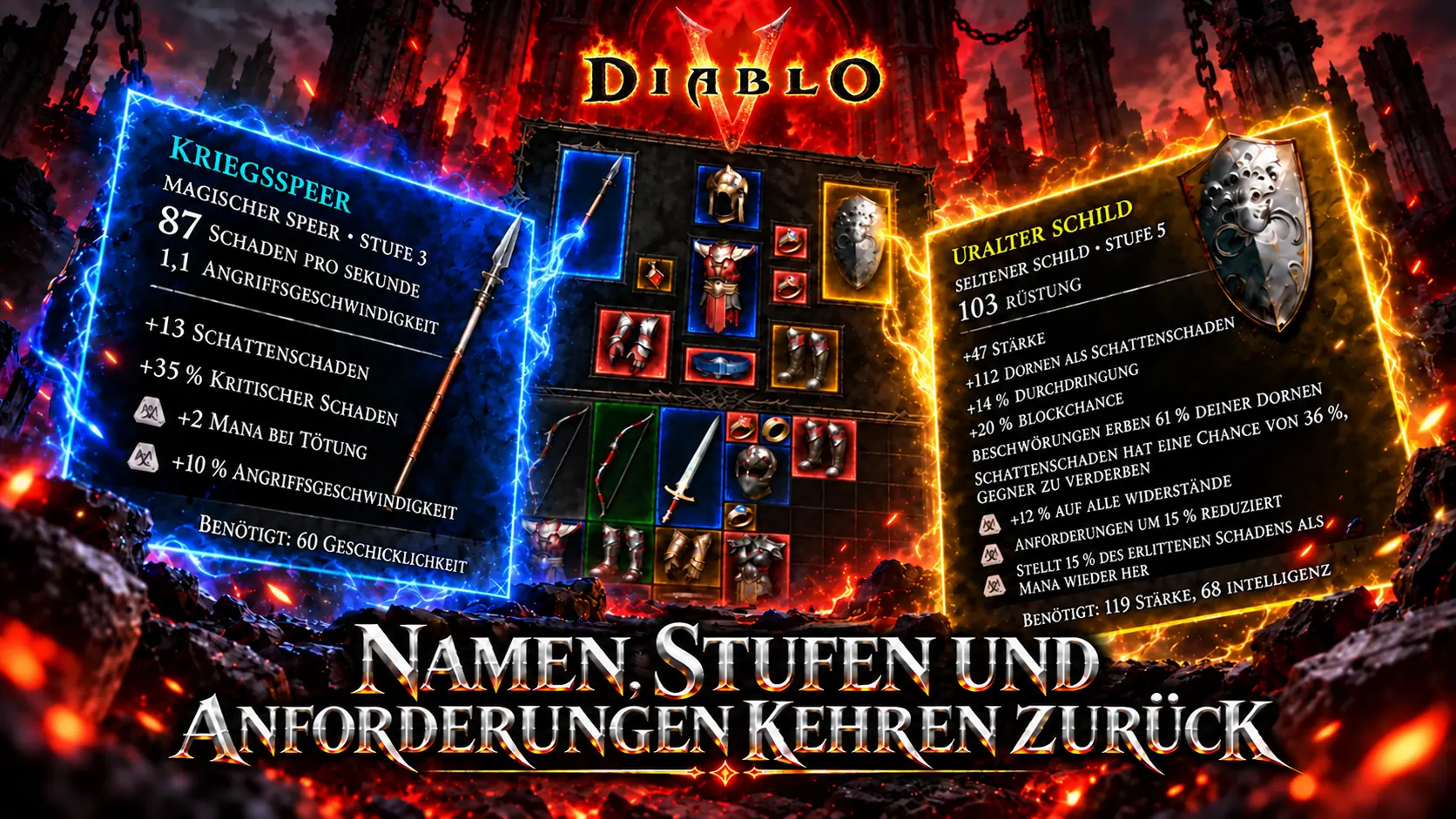 Diablo 5: Namen, Stufen und Anforderungen kehren bei Gegenständen zurück
