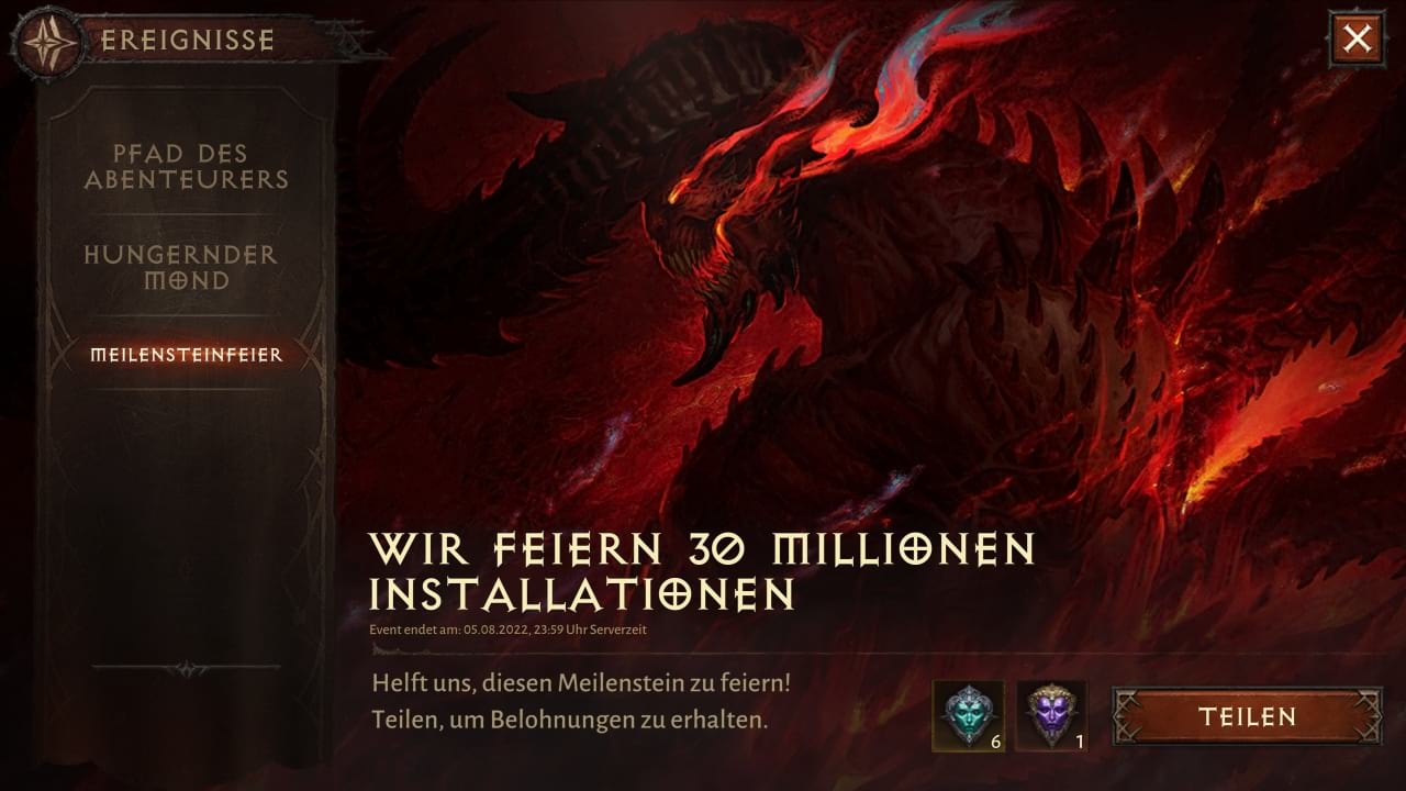 Belohnungen für 30 Millionen Downloads von Diablo Immortal